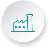 Icône représentant un bâtiment industriel pour illustrer les solutions de tableaux basse tension destinés aux installateurs et aux usines.