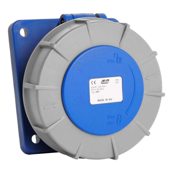 IDE CEE 63A 2P+T 230VAC IP67 prise encastrée inclinée