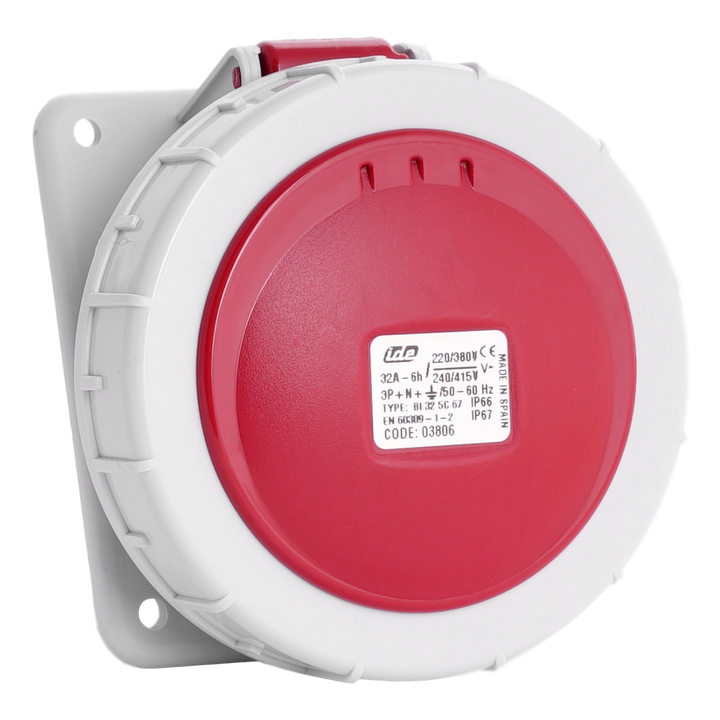 IDE CEE 32A 5p 400VAC IP67 stopcontact inbouw schuin