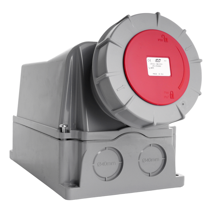 Schuin stopcontact opbouw 63A - 125A IP67
