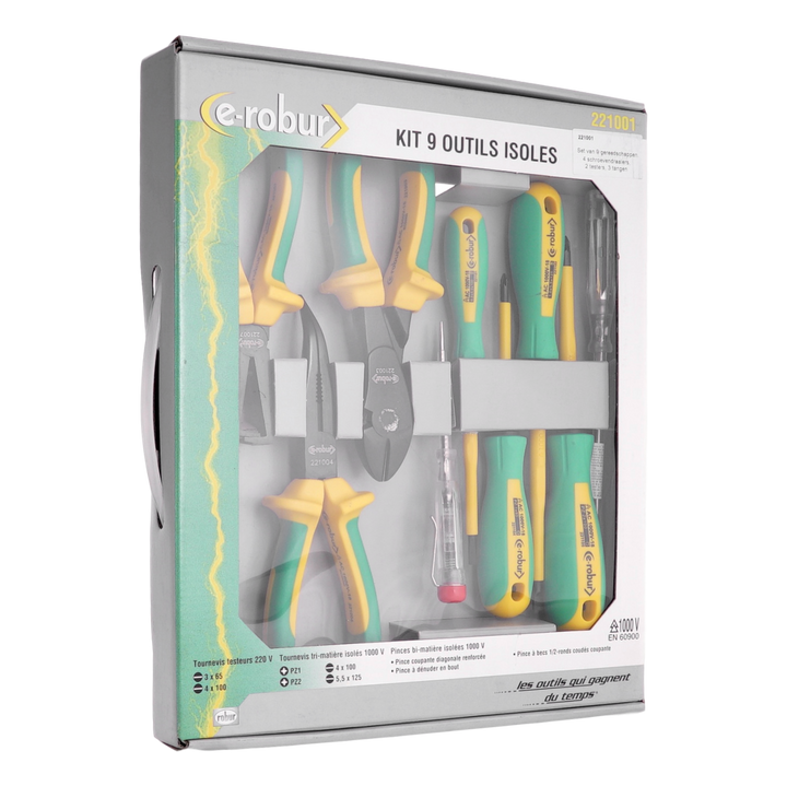 1000 V tool kits - 4 screwdrivers, 2 testers and 3 pliers