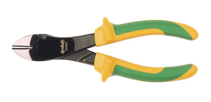Insulated reinforced diagonal cutters, 180 mm long.
