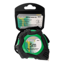 Nylon-coated steel tape measure, 5 m long, self-locking, bimaterial case.