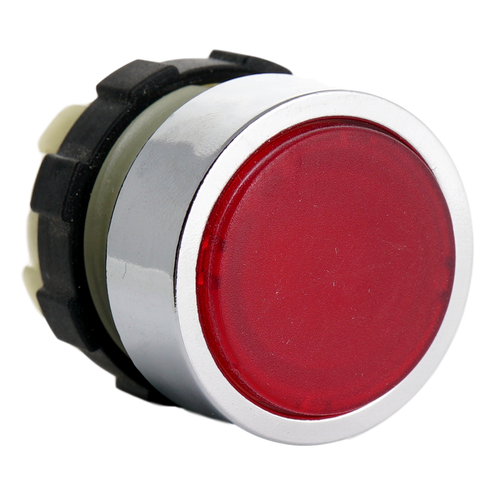 Bouton poussoir lumineux rouge, bague metal.