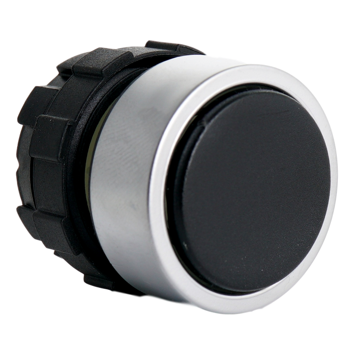 Push button black with metal ring