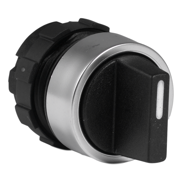 Draaiknop met hendel I-0-II zwart met metalen ring