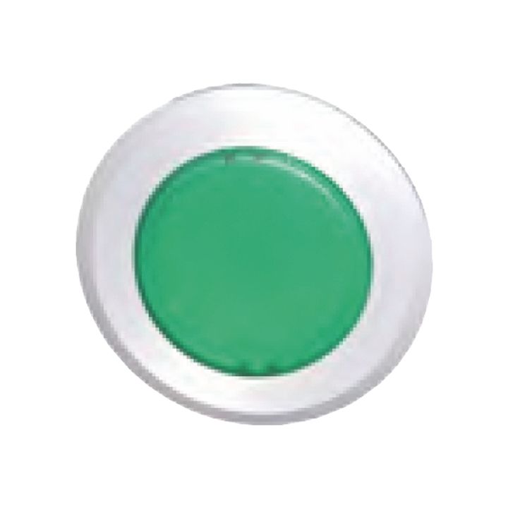 Bouton poussoir lumineux vert, bague métal.