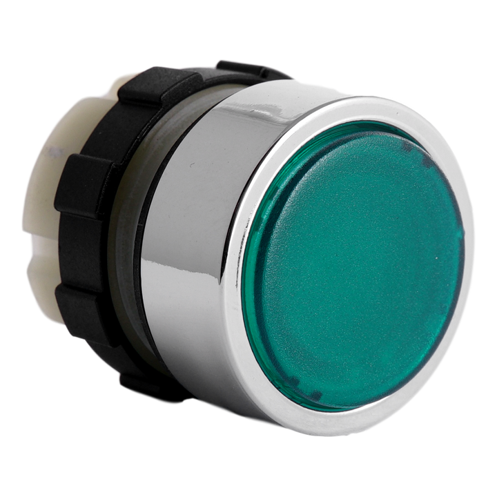 Bouton poussoir lumineux vert B&J bague chrome