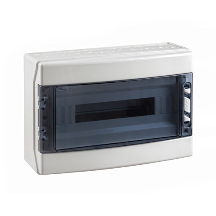Opbouwkast IP65 transp. deur 1x 18 mod. + aardingsrail