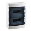 Opbouwkast IP65 transp. deur 2x 12 mod. + aardingsrail