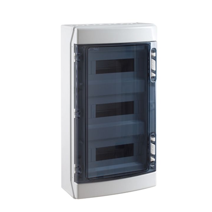 Opbouwkast IP65 transp. deur 3x 12 mod. + aardingsrail