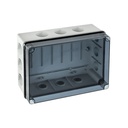 Aftakdoos 328x239x129 met ingangen + doorzicht. deksel