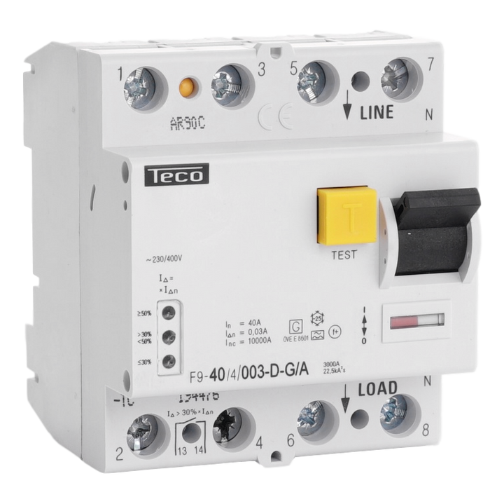 Residual current circuit breaker Teco 4p 40A 30mA Dig. Type A
