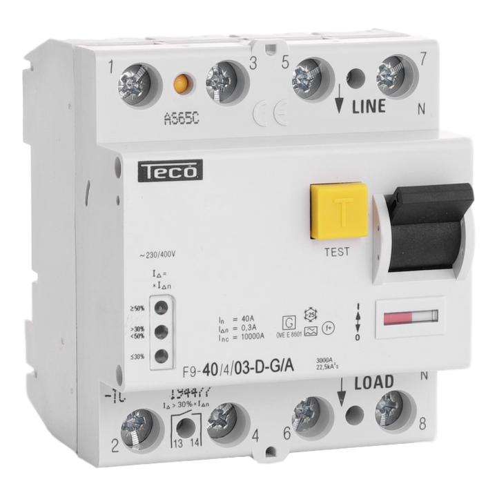 Diff. schak. Teco 4p 40A 300mA Dig. Type A