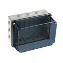 Aftakdoos 328x239x188 met ingangen + doorzicht. Deksel hoog