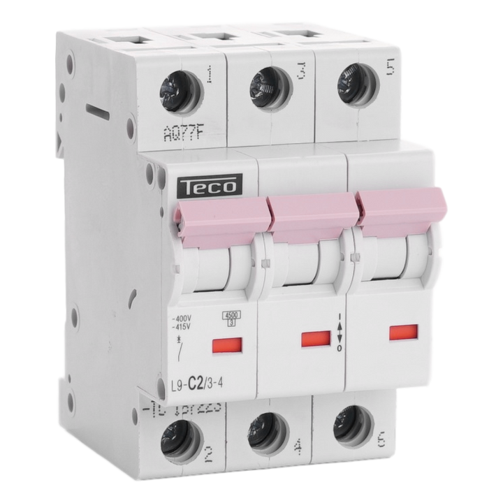 Automaat Teco 3P 2A 4,5kA Curve C