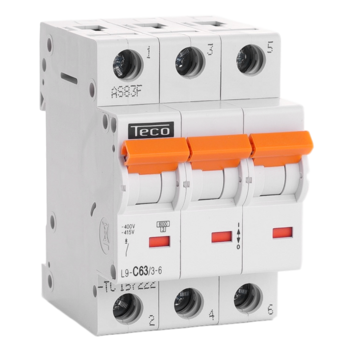 Disjoncteur Teco 3P 63A 6kA Courbe C
