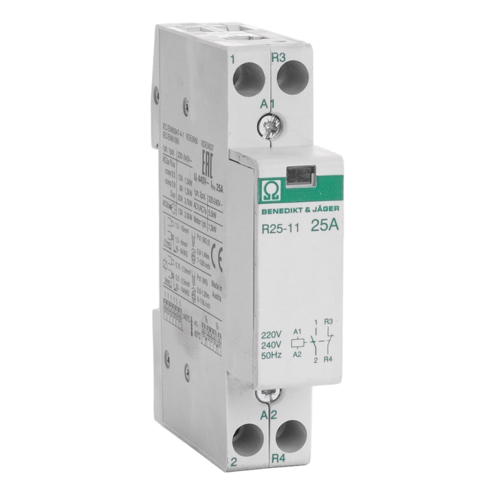 Contacteur modulaire 25A 220-240V 50Hz 1NO+1nf