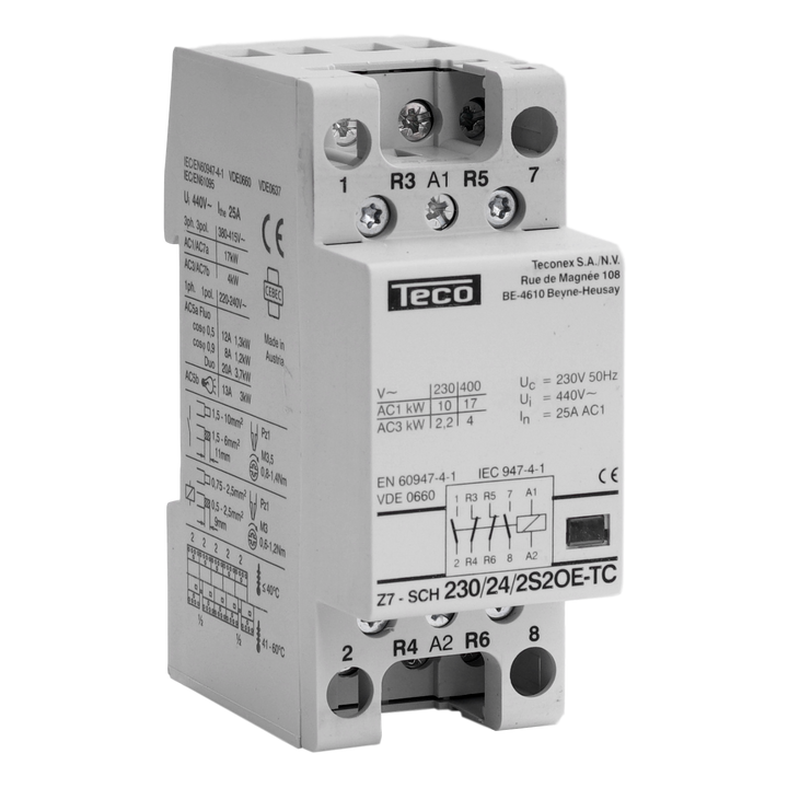 Installation contactor, 230VAC 25A 2NO+2NG