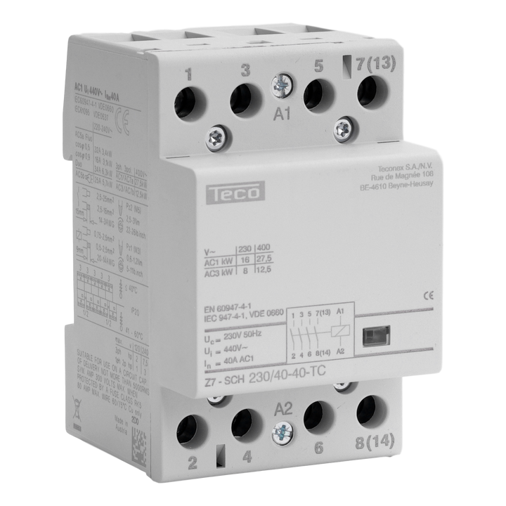 Installation contactor, 230VAC/50Hz, 4N/O, 40A, 3 MU