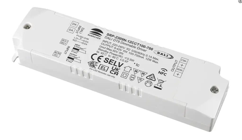 DALI DT8 Driver 12W SOLIS 100-700mA + NFC avec anti-tract.