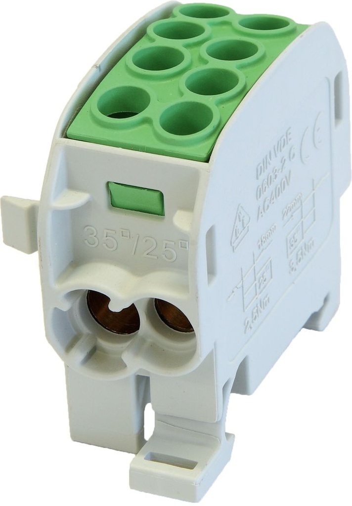 Bornier de dériv. HLAK35 C 1p 2x35, 2x25mm² Cu+Al PE vert