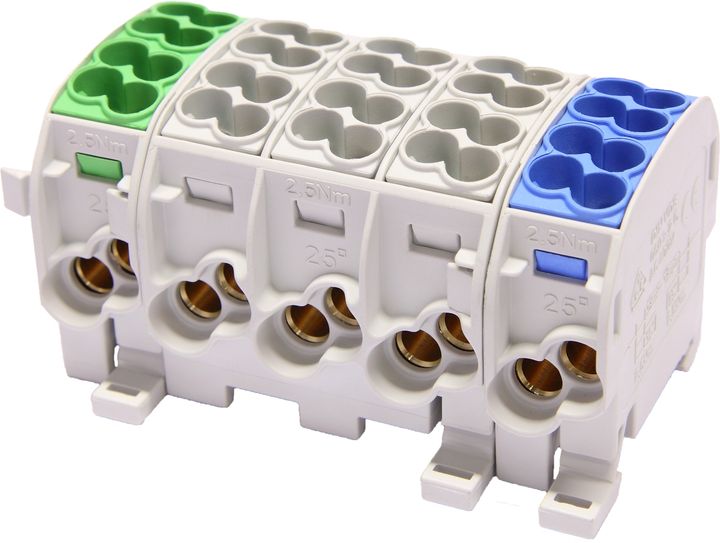 Bornier de dériv. HLAK25 C 5p 2x25, 2x16mm² Cu PE3LN