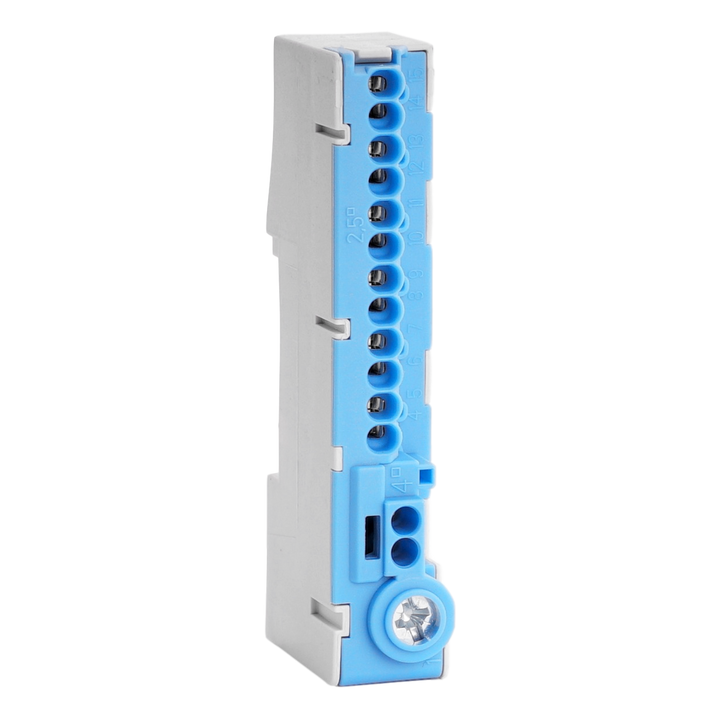 Barette enfichable bleue, montage rail DIN, 15 connexions