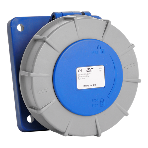 [/02851] IDE CEE 63A 2P+T 230VAC IP67 prise encastrée inclinée