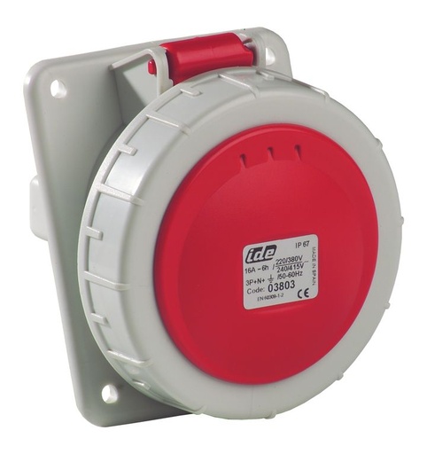[/02855] IDE CEE 125A 3P+T 230VAC IP67 stopcont. inbouw schuin