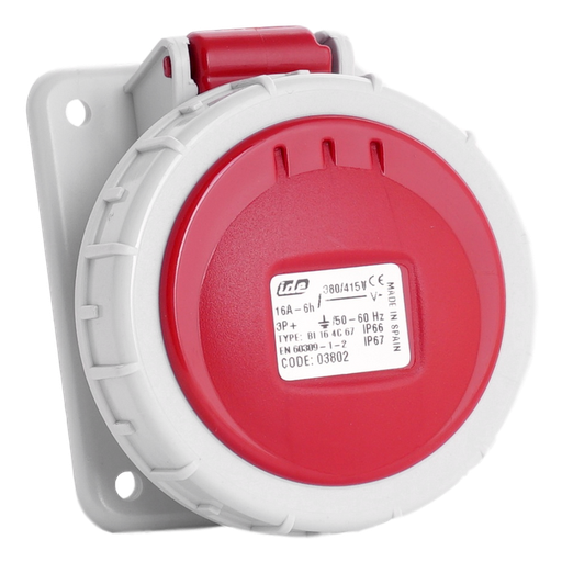 [/03802] IDE CEE 16A 4p 400VAC IP67 prise encastrée inclinée