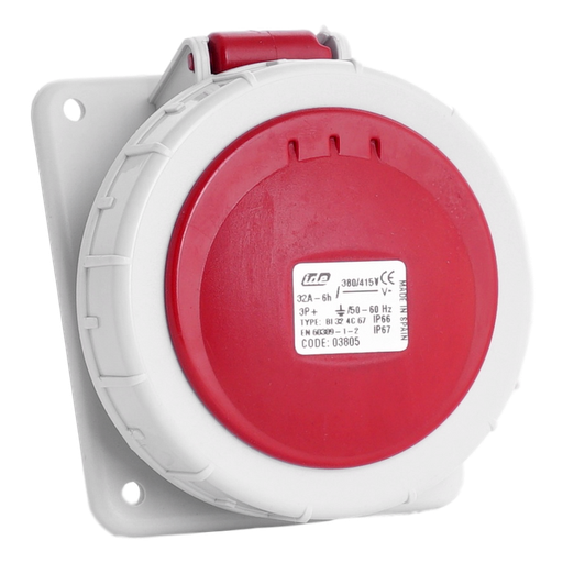 [/03805] IDE CEE 32A 4p 400 VAC IP67 stopcontact inbouw schuin