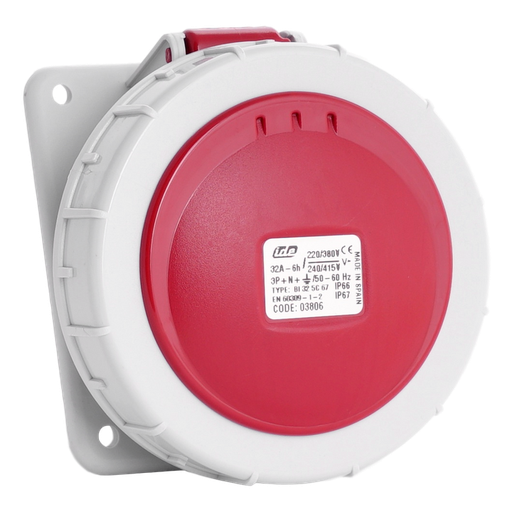 [/03806] IDE CEE 32A 5p 400VAC IP67 stopcontact inbouw schuin