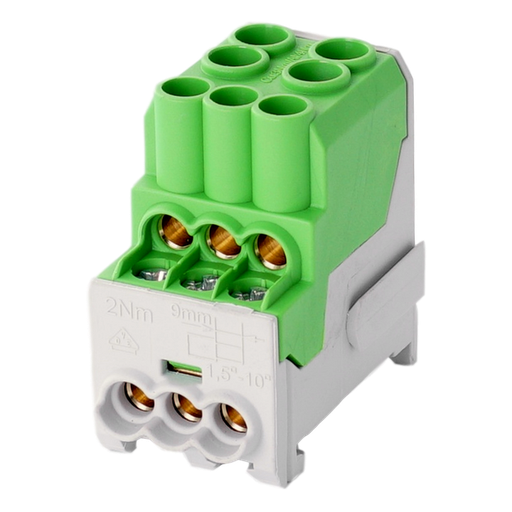 [/080010-2-4] Verdeelklem UVB100 1p 2x16, 6x6mm²  PE groen