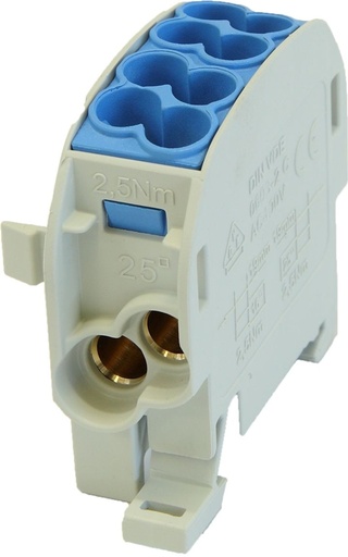 [/080110-1-3] Borne de dériv. HLAK25 C 1p 2x25, 2x16mm² Cu+Al N bleue