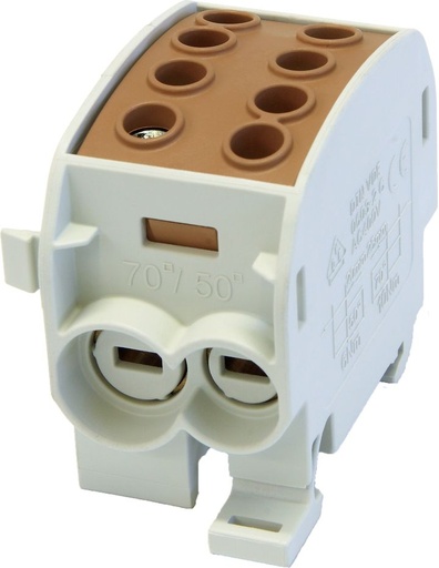 [/080310-3-3] Borne de dériv. HLAK70 C 1p 2x70, 2x50mm² Cu+Al L brun
