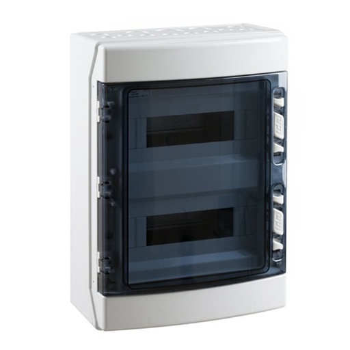 [/CDN24PTRR] Opbouwkast IP65 transp. deur 2x 12 mod. + aardingsrail
