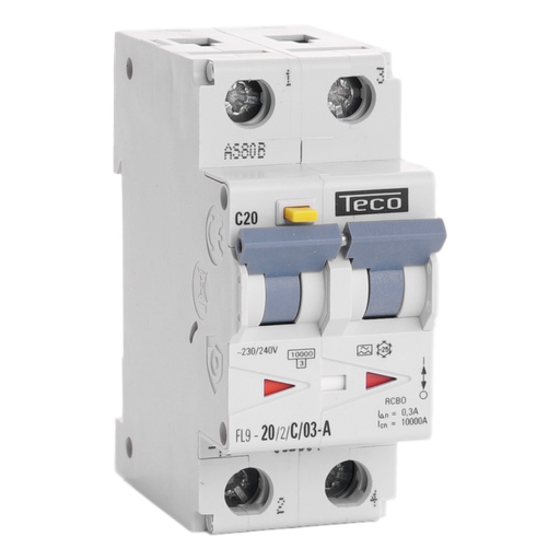 [/FL9202C03A] RCBO Teco 2p 20A Curve C Type A 300mA