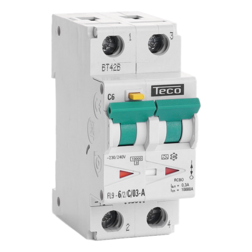 [/FL962C03A] RCBO Teco 2p 6A Curve C Type A 300mA
