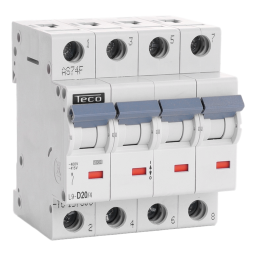 [/L9D204] Automaat Teco 4P 20A 10kA Curve D