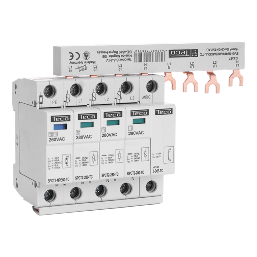[/SPCT22803NPEBB] Plug-in surge arrester type 2 3+1p 280V + section rails