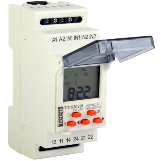 [/TDTS2C230B] Digitale schakelklok Teco met weekprog. 2w 16A 230V verv. bat.