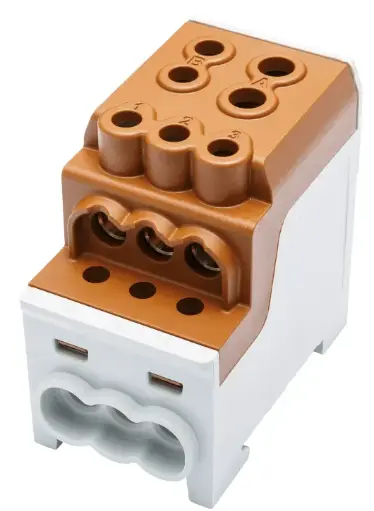 [/080030-3-3] Borne de distr. UVB200 1p 1x70, 1x35, 6x16mm² Cu+Al L brune