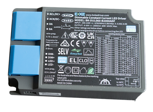 [/BK-DUL060-B2000ADF] Driver MULTI-DIM 6-42V 0,80-2.00A CC 60W+ con.mal.+NFC