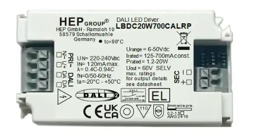 [/LBDC20W700] Driver LED DALI 500mA 20W NAULA (dip switch 125-700mA)